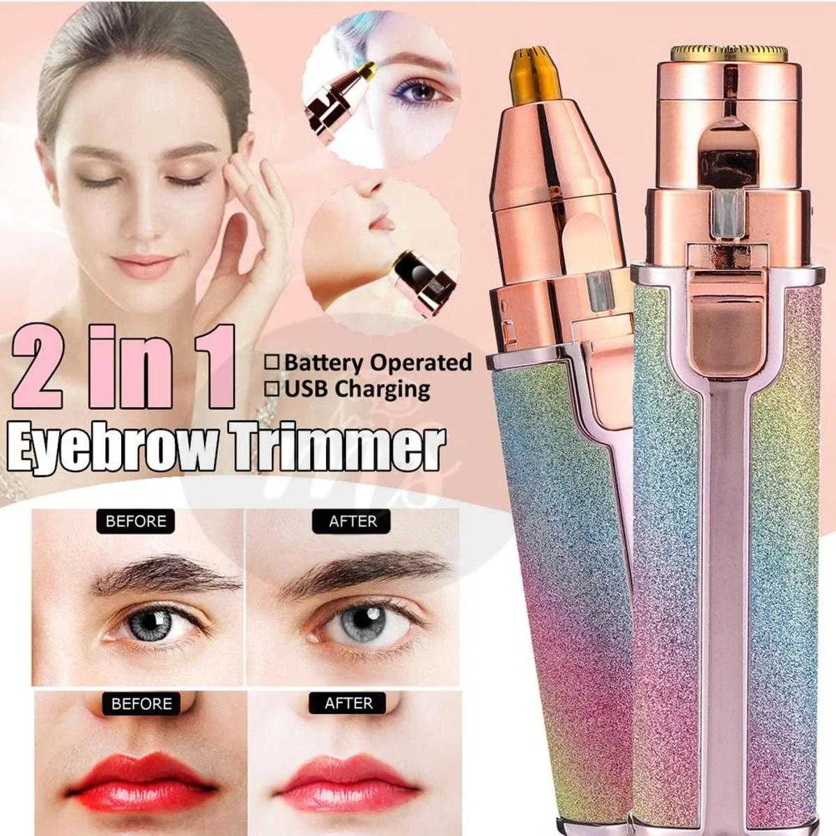 Buy Facial Beauty - 2 In 1 Rechargeable Electric Eyebrow Trimmer Body Facial Hair Removal in Pakistan